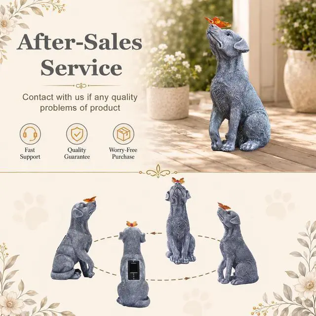 Alt view image 4 of 7 - Garden Statue Dog Figurine Decor with Solar Butterfly Outdoor Decoration | Ideal Gifts for Mom Dad or Birthdays,Memorial Yard Lawn Home Decor for Outside