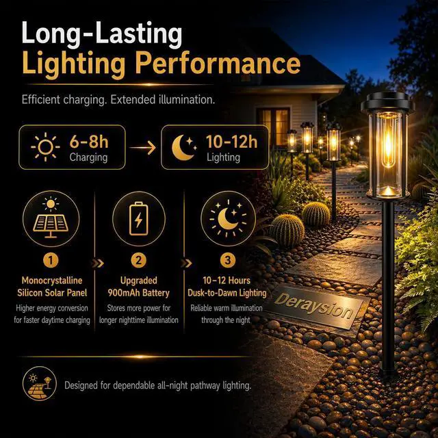 Alt view image 3 of 7 - 8 Pack Solar Pathway Lights Outdoor 21" LED Solar Garden Lights | Dusk to Dawn Bright Solar Lights Outdoor Waterproof IP65 Outdoor Solar Lights for Garden Yard Path Landscape Driveway Decor
