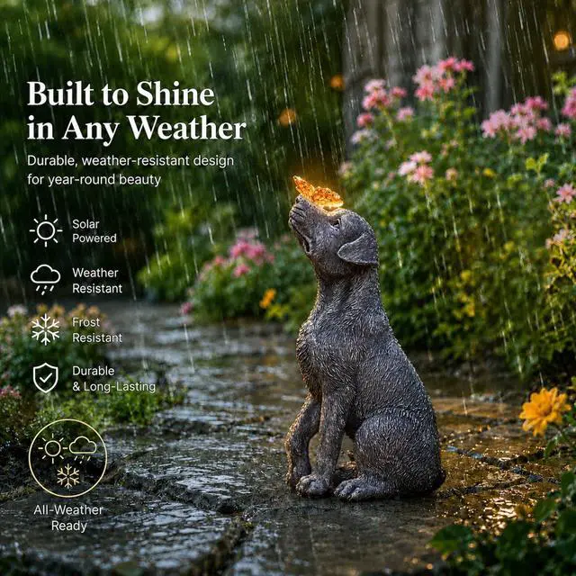 Alt view image 6 of 7 - Garden Statue Dog Figurine Decor with Solar Butterfly Outdoor Decoration | Ideal Gifts for Mom Dad or Birthdays,Memorial Yard Lawn Home Decor for Outside