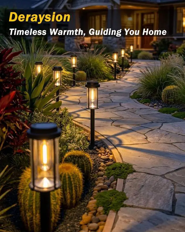 Alt view image 2 of 7 - 8 Pack Solar Pathway Lights Outdoor 21" LED Solar Garden Lights | Dusk to Dawn Bright Solar Lights Outdoor Waterproof IP65 Outdoor Solar Lights for Garden Yard Path Landscape Driveway Decor
