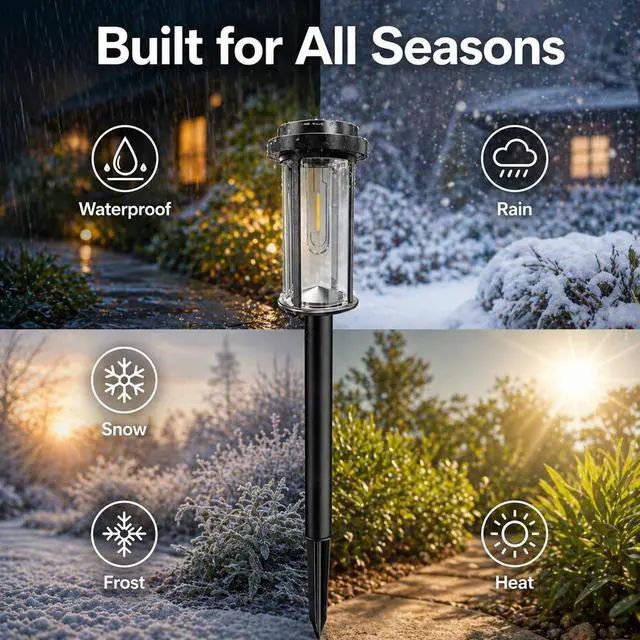 Alt view image 5 of 7 - 8 Pack Solar Pathway Lights Outdoor 21" LED Solar Garden Lights | Dusk to Dawn Bright Solar Lights Outdoor Waterproof IP65 Outdoor Solar Lights for Garden Yard Path Landscape Driveway Decor