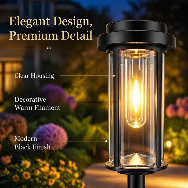 Alt view image 6 of 7 - 8 Pack Solar Pathway Lights Outdoor 21" LED Solar Garden Lights | Dusk to Dawn Bright Solar Lights Outdoor Waterproof IP65 Outdoor Solar Lights for Garden Yard Path Landscape Driveway Decor