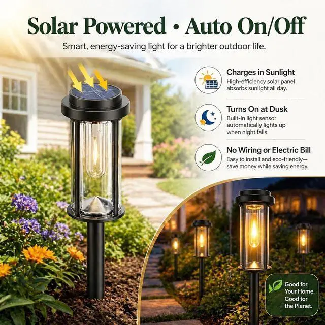 Alt view image 7 of 7 - 8 Pack Solar Pathway Lights Outdoor 21" LED Solar Garden Lights | Dusk to Dawn Bright Solar Lights Outdoor Waterproof IP65 Outdoor Solar Lights for Garden Yard Path Landscape Driveway Decor
