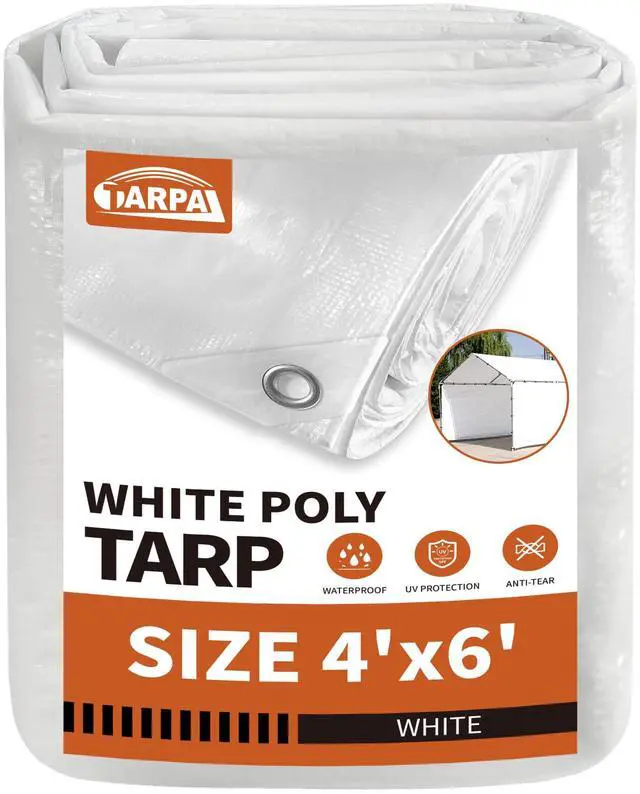 Main image of White Tarps 4x6Ft 7.5mil Multipurpose Waterproof Poly Tarp | Medium Duty All Purpose Poly Tarps Cover Waterproof,Snow Proof UV Protection,Rip and Tear Proof,Poly Tarpaulin