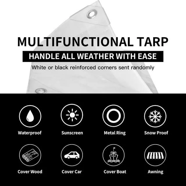Alt view image 2 of 7 - White Tarps 4x6Ft 7.5mil Multipurpose Waterproof Poly Tarp | Medium Duty All Purpose Poly Tarps Cover Waterproof,Snow Proof UV Protection,Rip and Tear Proof,Poly Tarpaulin