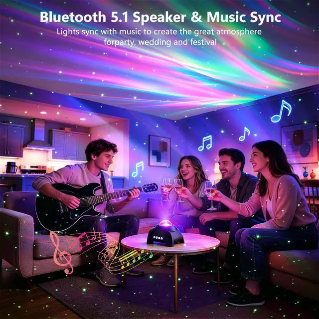 Alt view image 4 of 7 - Northern Lights Aurora Projector, Star Projector Music Speaker, White Noise Night Light Galaxy Projector for Kids Adults, for Home Decor Bedroom/Ceiling/Party (Black)