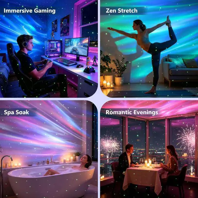 Alt view image 5 of 7 - Northern Lights Aurora Projector, Star Projector Music Speaker, White Noise Night Light Galaxy Projector for Kids Adults, for Home Decor Bedroom/Ceiling/Party (Black)
