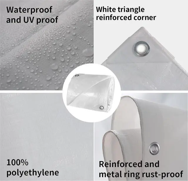 Alt view image 6 of 7 - White Tarps 4x6Ft 7.5mil Multipurpose Waterproof Poly Tarp | Medium Duty All Purpose Poly Tarps Cover Waterproof,Snow Proof UV Protection,Rip and Tear Proof,Poly Tarpaulin
