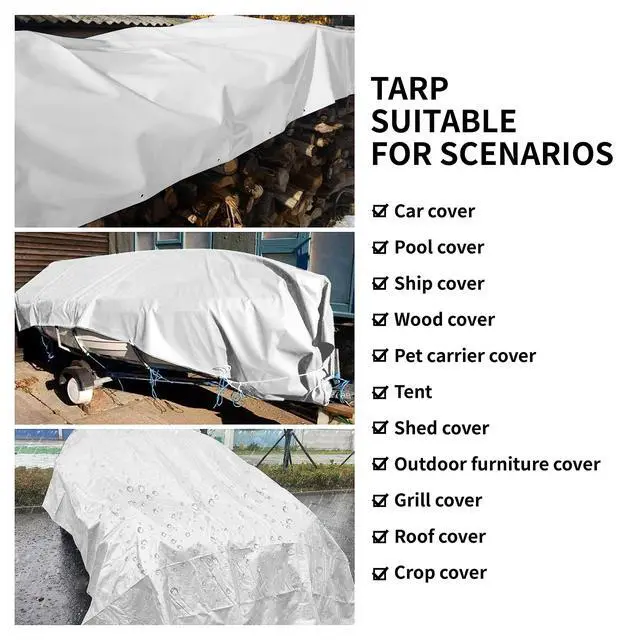 Alt view image 7 of 7 - White Tarps 4x6Ft 7.5mil Multipurpose Waterproof Poly Tarp | Medium Duty All Purpose Poly Tarps Cover Waterproof,Snow Proof UV Protection,Rip and Tear Proof,Poly Tarpaulin