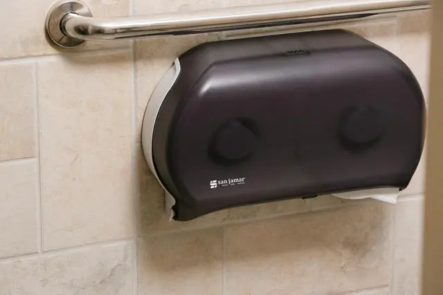 Alt view image 5 of 7 - Classic Bath Tissue Dispenser Twin 9", Jumbo Bath Tissue Holder for Bathroom, Dual-Roll System, Break-Resistant Plastic, 3.25" Core, 12" × 19" × 5.25", Pearl Black
