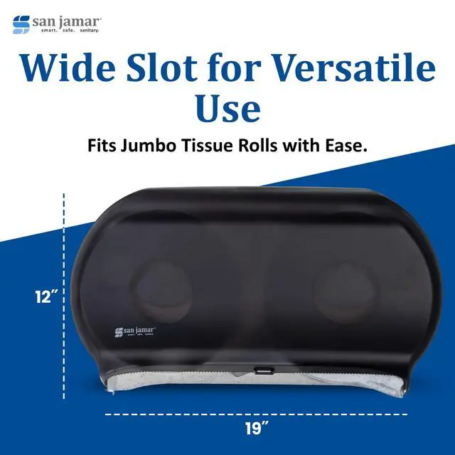Alt view image 4 of 7 - Classic Bath Tissue Dispenser Twin 9", Jumbo Bath Tissue Holder for Bathroom, Dual-Roll System, Break-Resistant Plastic, 3.25" Core, 12" × 19" × 5.25", Pearl Black