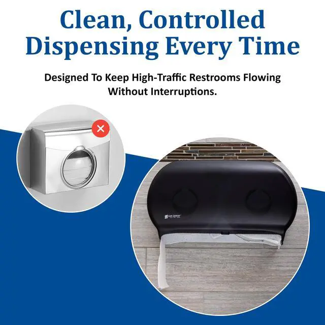 Alt view image 7 of 7 - Classic Bath Tissue Dispenser Twin 9", Jumbo Bath Tissue Holder for Bathroom, Dual-Roll System, Break-Resistant Plastic, 3.25" Core, 12" × 19" × 5.25", Pearl Black