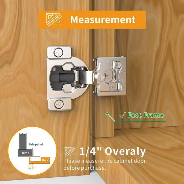 Alt view image 6 of 7 - 10 Pack 1/4" Small Overlay 4D Concealed Hinges for Face Frame Door, Soft Close On/Off Switch, Self Closing, 105° Open Angle Concealed Stainless Steel Hinges for Framed Cabinet, Satin Nickel