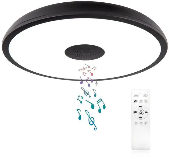 Main image of Black Waterproof LED Flush Mount Ceiling Light Fixture,with Bluetooth Speaker,11 Inch,18 watt,Dimmable Music Lamp,RGB Color Changing Light with Remote Control,for Bathroom,Shower,Bedroom