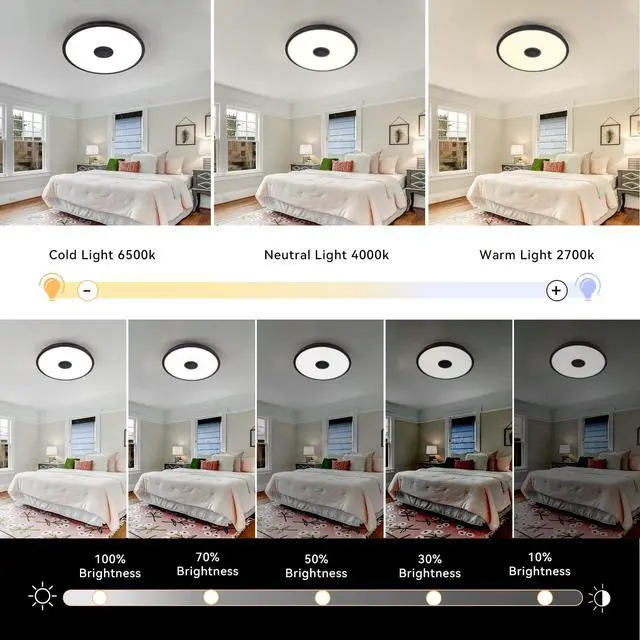 Alt view image 5 of 6 - Black Waterproof LED Flush Mount Ceiling Light Fixture,with Bluetooth Speaker,11 Inch,18 watt,Dimmable Music Lamp,RGB Color Changing Light with Remote Control,for Bathroom,Shower,Bedroom