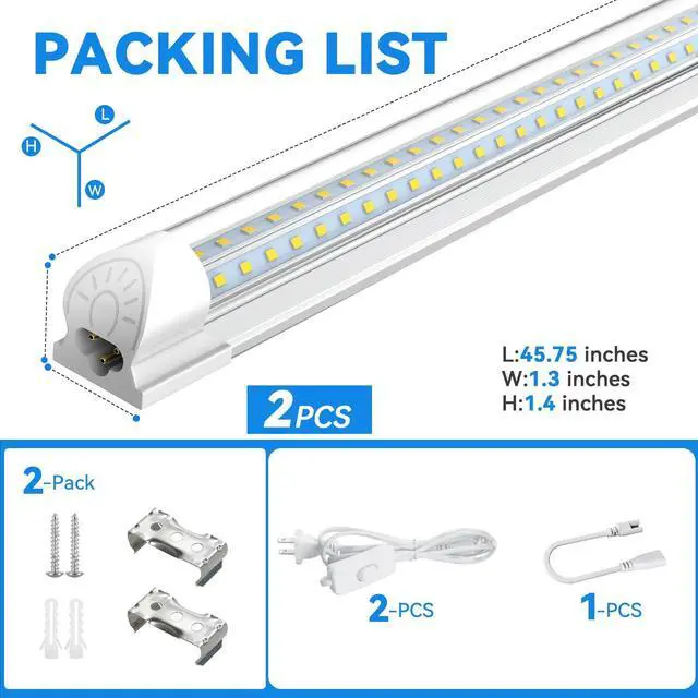 Alt view image 7 of 7 - CNSUNWAY 4FT LED Shop Lights, 50W 7500LM D Shape, ETL Listed 2 Pack | 6500K Daylight White, plug-and-play T8 integrated design with clear cover and linkable setup for garages and workshops