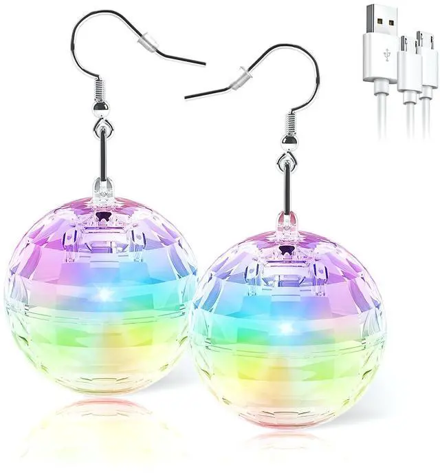 Main image of Disco Ball Earrings 16 Light Modes Rechargeable Light up Earrings LED Earrings Ball for Women Disco Party Dance Accessories