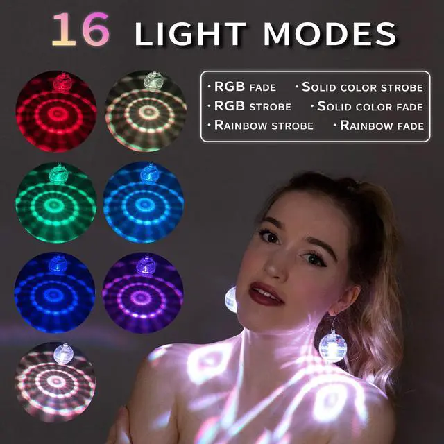 Alt view image 2 of 6 - Disco Ball Earrings 16 Light Modes Rechargeable Light up Earrings LED Earrings Ball for Women Disco Party Dance Accessories