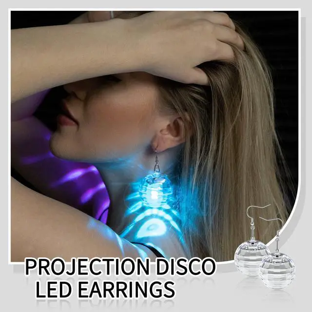 Alt view image 5 of 6 - Disco Ball Earrings 16 Light Modes Rechargeable Light up Earrings LED Earrings Ball for Women Disco Party Dance Accessories
