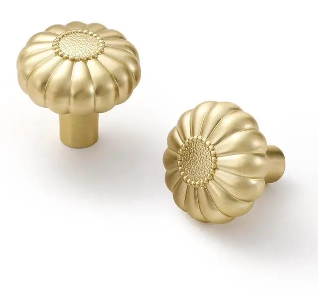 Main image of Brushed Gold Cabinet Knobs 10 Pack Brass Drawer Pulls Kitchen Cupboard Bathroom Dresser Cabinet Hardware Handles Zinc Alloy