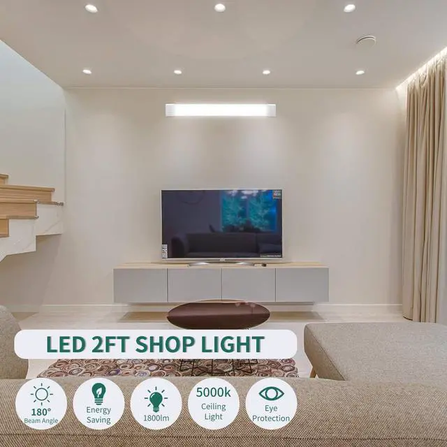 Alt view image 2 of 6 - LED Tube Light Fixture with Plug, 18W 2000LM 5000K Plug in Light. | Plug-and-Play Linkable Ceiling Light. Under Cabinet Light,Workbench Lamp for Garage, Kitchen, Bathroom, Closet & Office