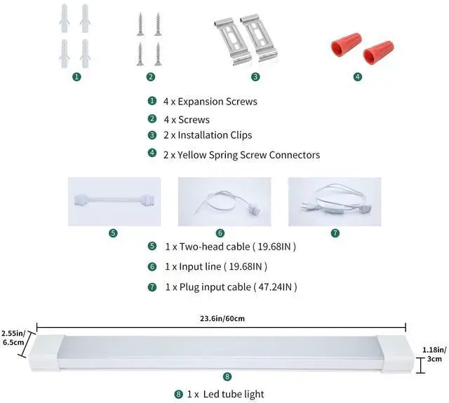 Alt view image 6 of 6 - LED Tube Light Fixture with Plug, 18W 2000LM 5000K Plug in Light. | Plug-and-Play Linkable Ceiling Light. Under Cabinet Light,Workbench Lamp for Garage, Kitchen, Bathroom, Closet & Office