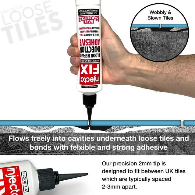 Alt view image 5 of 7 - Floor-Fix Pro - All in One Repair Kit for Loose/Hollow & Tiles Repair + Squeaky Wood, LVT & Laminate. Includes Anti- Clog Air-Tight Cap. Does NOT Require Caulk Gun
