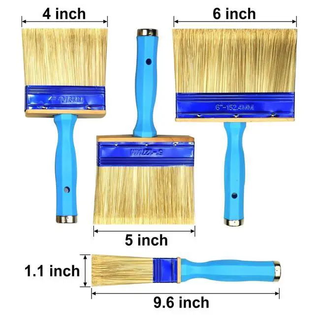 Alt view image 2 of 7 - King Origin Deck Stain Brush, 3 Pack Thick Paint Brush 4" 5" 6" | for Faster Coverage, Threaded Handle for Extension Pole, Stain Brushes for Wood, Deck, Walls, Fences