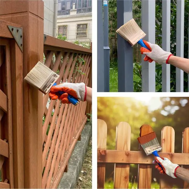 Alt view image 6 of 7 - King Origin Deck Stain Brush, 3 Pack Thick Paint Brush 4" 5" 6" | for Faster Coverage, Threaded Handle for Extension Pole, Stain Brushes for Wood, Deck, Walls, Fences