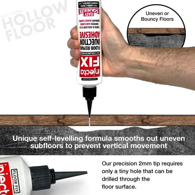 Alt view image 6 of 7 - Floor-Fix Pro - All in One Repair Kit for Loose/Hollow & Tiles Repair + Squeaky Wood, LVT & Laminate. Includes Anti- Clog Air-Tight Cap. Does NOT Require Caulk Gun