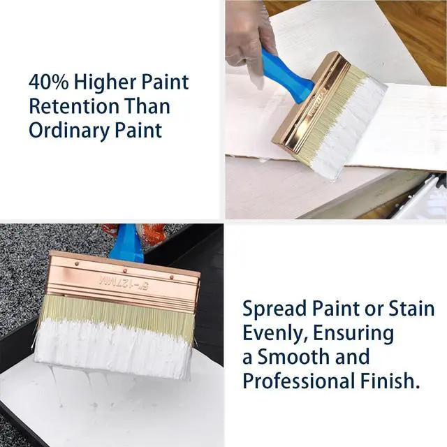 Alt view image 4 of 7 - King Origin Deck Stain Brush, 3 Pack Thick Paint Brush 4" 5" 6" | for Faster Coverage, Threaded Handle for Extension Pole, Stain Brushes for Wood, Deck, Walls, Fences