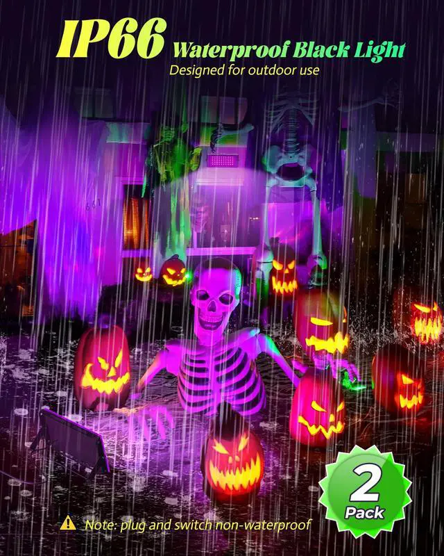 Alt view image 6 of 7 - 2 Pack 50W LED Black Light, Waterproof Blacklight for Glow Party, Halloween | for Neon Parties, Fluorescent Poster Tapestry, Birthday, Classroom, Bedroom, with Switch&Plug, Outdoor, IP66