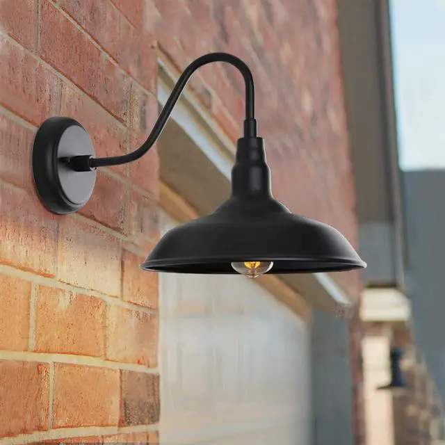 Alt view image 2 of 7 - Black Gooseneck Barn Light for Farmhouse 10 Inch Dome Exterior Lights Fixture with Wall Mount, Outdoor Wall Sconce for Garage Porch Patio