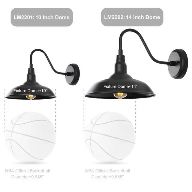 Alt view image 7 of 7 - Black Gooseneck Barn Light for Farmhouse 10 Inch Dome Exterior Lights Fixture with Wall Mount, Outdoor Wall Sconce for Garage Porch Patio