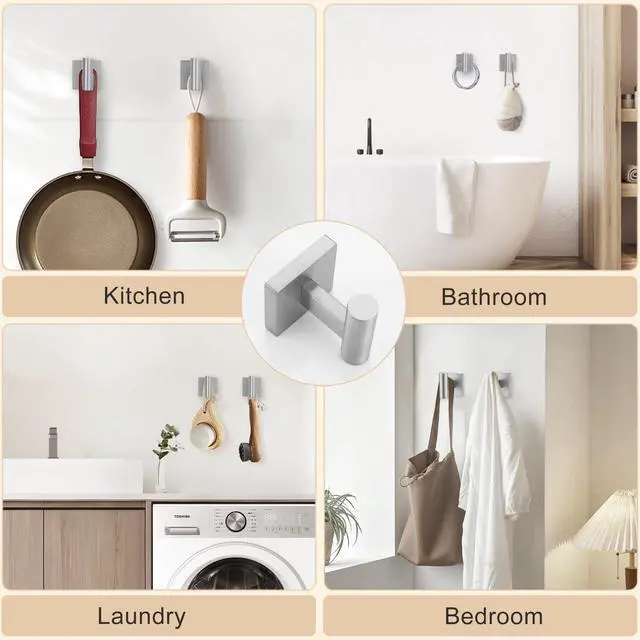 Alt view image 5 of 7 - 5 Pieces Bathroom Hardware Set, Brushed Nickel Towel Bar Set Includes 23.6 Towel Bar, Towel Ring Holder, Toilet Paper Holder and Two Towel Hooks, Bathroom Accessories Set SUS304 Wall Mounted