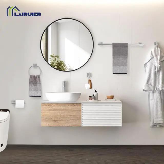 Alt view image 6 of 7 - 5 Pieces Bathroom Hardware Set, Brushed Nickel Towel Bar Set Includes 23.6 Towel Bar, Towel Ring Holder, Toilet Paper Holder and Two Towel Hooks, Bathroom Accessories Set SUS304 Wall Mounted