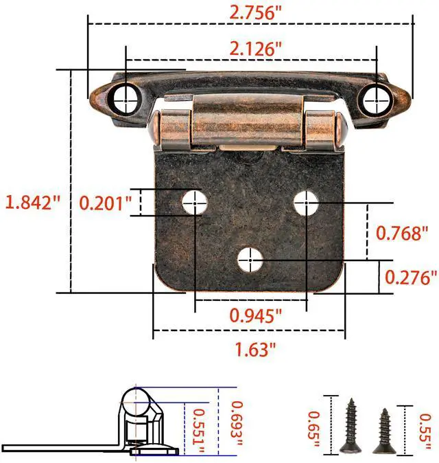 Alt view image 2 of 6 - 50 Pack 25 Pairs 1/2" Overlay Cabinet Door Hinges - Oil Rubbed Bronze Self Closing Hinges