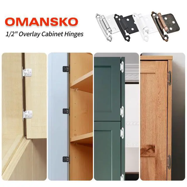 Alt view image 4 of 6 - 50 Pack 25 Pairs 1/2" Overlay Cabinet Door Hinges - Oil Rubbed Bronze Self Closing Hinges