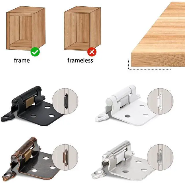 Alt view image 3 of 6 - 50 Pack 25 Pairs 1/2" Overlay Cabinet Door Hinges - Oil Rubbed Bronze Self Closing Hinges
