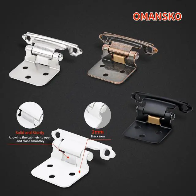 Alt view image 5 of 6 - 50 Pack 25 Pairs 1/2" Overlay Cabinet Door Hinges - Oil Rubbed Bronze Self Closing Hinges