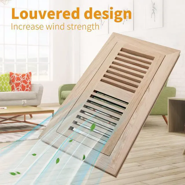 Alt view image 5 of 7 - Oak Floor Register for 4x10 Inch Duct Holes - Flush Mount Floor Vent with Metal Damper - White Wooden Vent Covers for Home Floor - 0.8 Inch Thickness - Unfinished - 2PCS