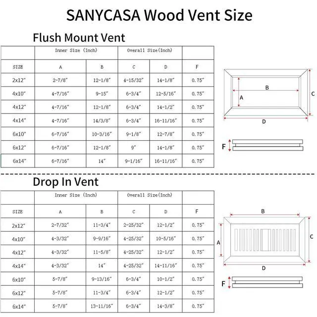 Alt view image 6 of 7 - Oak Floor Register for 4x10 Inch Duct Holes - Flush Mount Floor Vent with Metal Damper - White Wooden Vent Covers for Home Floor - 0.8 Inch Thickness - Unfinished - 2PCS