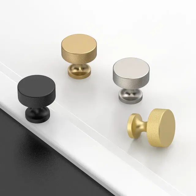 Alt view image 7 of 7 - Champagne Bronze Knurled Cabinet Knobs Round Drawer Pulls 10 Pack | Solid Aluminum alloy, 1.2 Inch Diameter, textured finish hardware pulls for dressers, drawers, cupboard, bathroom