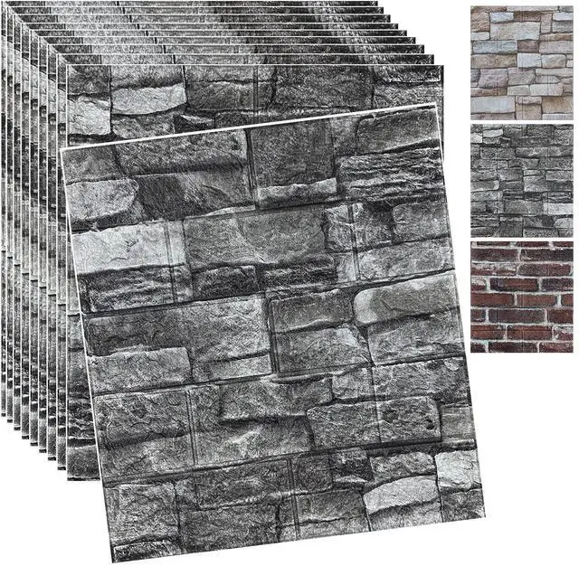 Main image of 20PCS 3D Wall Panels Peel and Stick 3D Brick Wallpaper Peel and Stick Faux Stone Wall Panel Foam Brick Self-Adhesive Wallpaper (Black 20pcs)