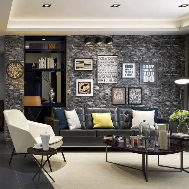Alt view image 2 of 6 - 20PCS 3D Wall Panels Peel and Stick 3D Brick Wallpaper Peel and Stick Faux Stone Wall Panel Foam Brick Self-Adhesive Wallpaper (Black 20pcs)