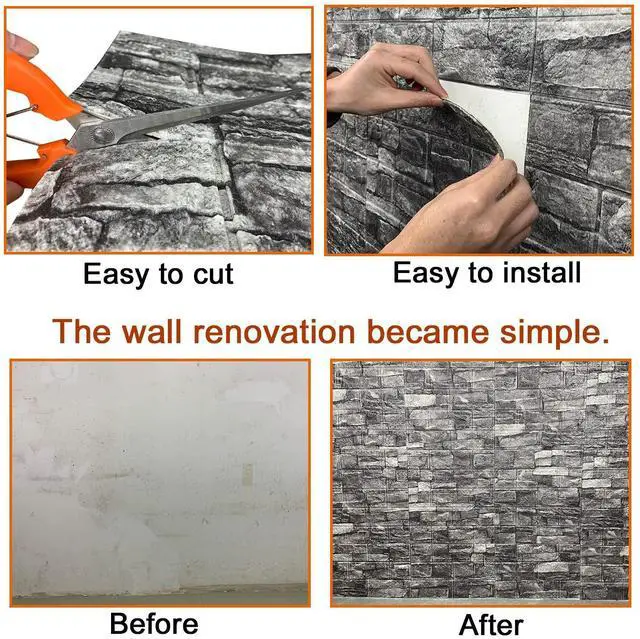 Alt view image 6 of 6 - 20PCS 3D Wall Panels Peel and Stick 3D Brick Wallpaper Peel and Stick Faux Stone Wall Panel Foam Brick Self-Adhesive Wallpaper (Black 20pcs)