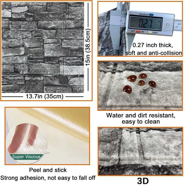 Alt view image 5 of 6 - 20PCS 3D Wall Panels Peel and Stick 3D Brick Wallpaper Peel and Stick Faux Stone Wall Panel Foam Brick Self-Adhesive Wallpaper (Black 20pcs)