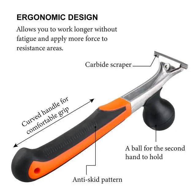 Alt view image 2 of 6 - Premium Ergonomic 2.5-Inch Carbide Paint Scraper Tool for Coating Removal | Heavy-Duty Scraper with a 2-1/2-Inch Tungsten Carbide Blade and Two-Handed Grip for Removing Coatings and Residue