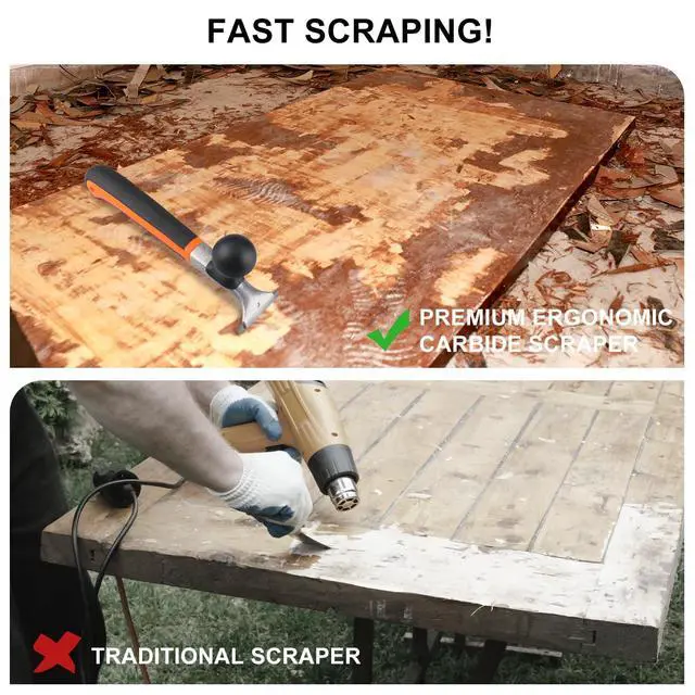 Alt view image 4 of 6 - Premium Ergonomic 2.5-Inch Carbide Paint Scraper Tool for Coating Removal | Heavy-Duty Scraper with a 2-1/2-Inch Tungsten Carbide Blade and Two-Handed Grip for Removing Coatings and Residue