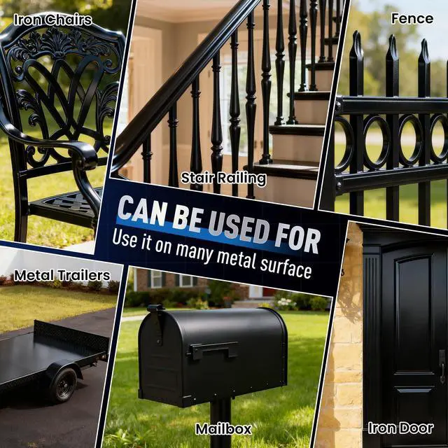 Alt view image 4 of 7 - Metal Paint - Waterpoof Anti Rust Preventative - Paint for Metal - Door/Outdoor - Direct to Gate, Furniture, Fence, Railing, Craft and More, 25-30sq.ft, 16oz (black, 16 Ounce)